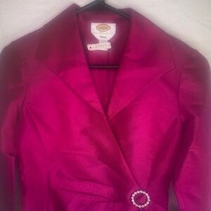 Talbots Womens Fuchsia Pink Wrap Blazer Rhinestone Buckle Stretch Size 4
